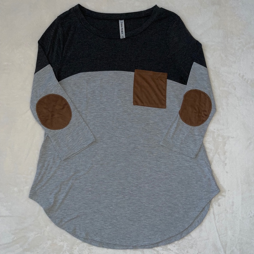 Large Zenana Premium Two Toned Gray Top